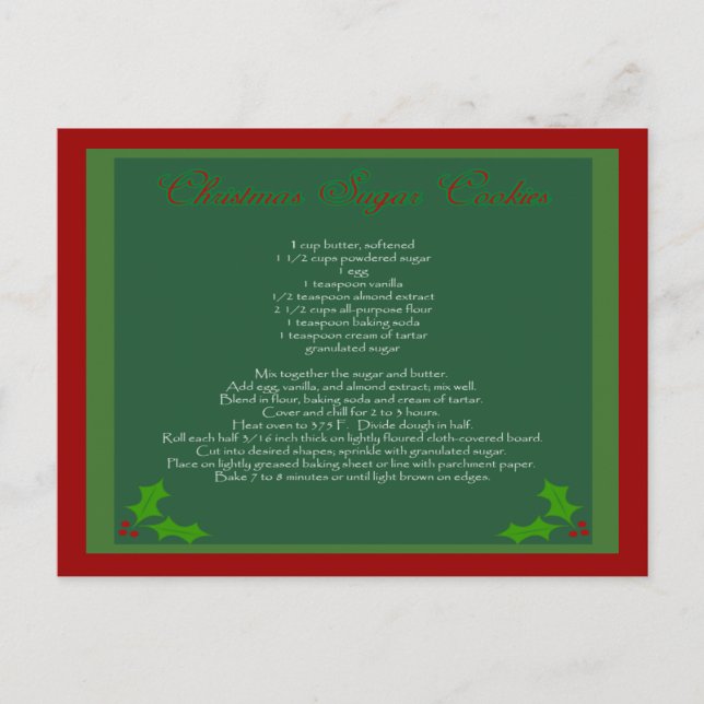 Postal de la receta de la galleta de azúcar del (Anverso)