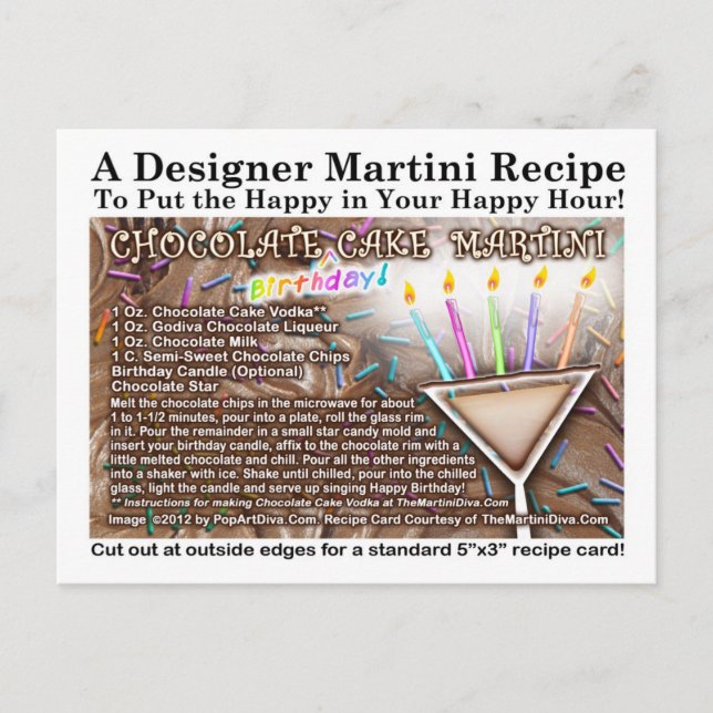 Postal de la receta de Martini para pastel de cump (Anverso)