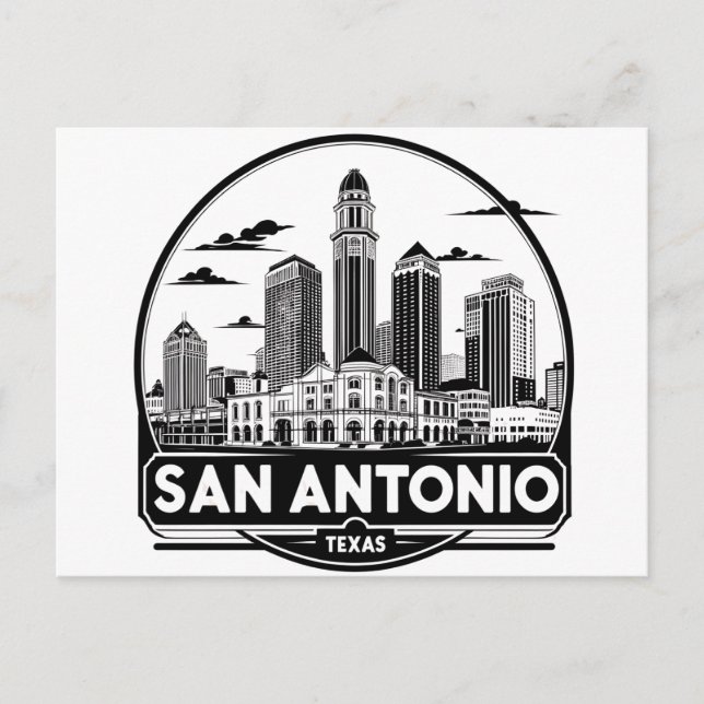 Postal de la silueta de San Antonio Texas (Anverso)