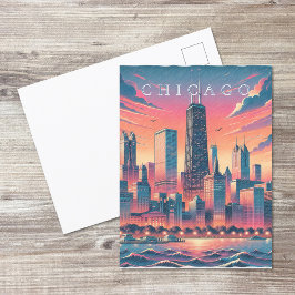 Postal de la silueta moderna de Chicago en naranja