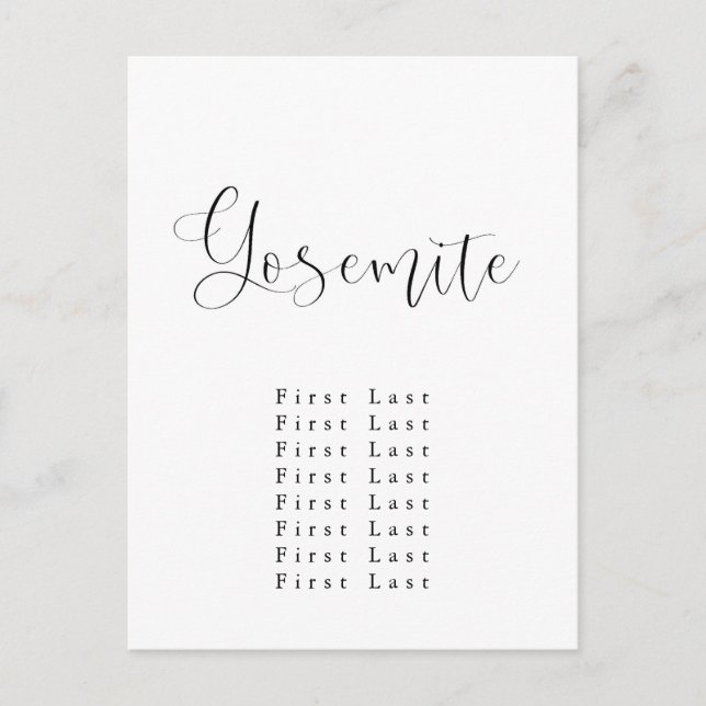 Postal de la tabla de asientos yosemitas (Anverso)
