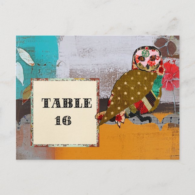 Postal de la tarjeta de mesa de búho Rosa (Anverso)