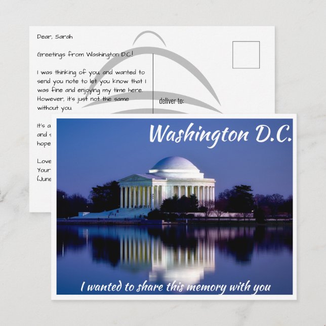 Postal de la Tarjeta del Monumento a Jefferson en  (Anverso / Reverso)