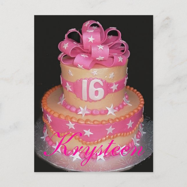 Postal de la torta de cumpleaños décimosexto (Anverso)