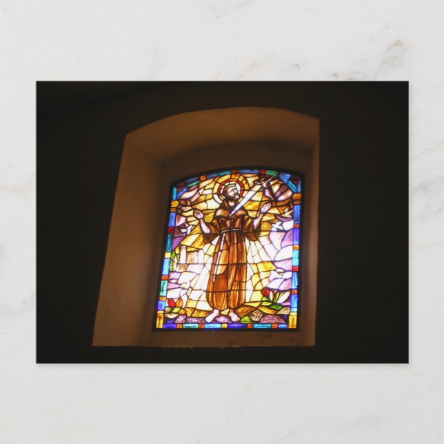 Postal de la ventana de vidrio manchado (Anverso)