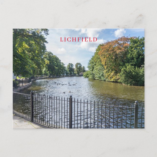 Postal de la vista de la piscina de Lichfield Mins (Anverso)