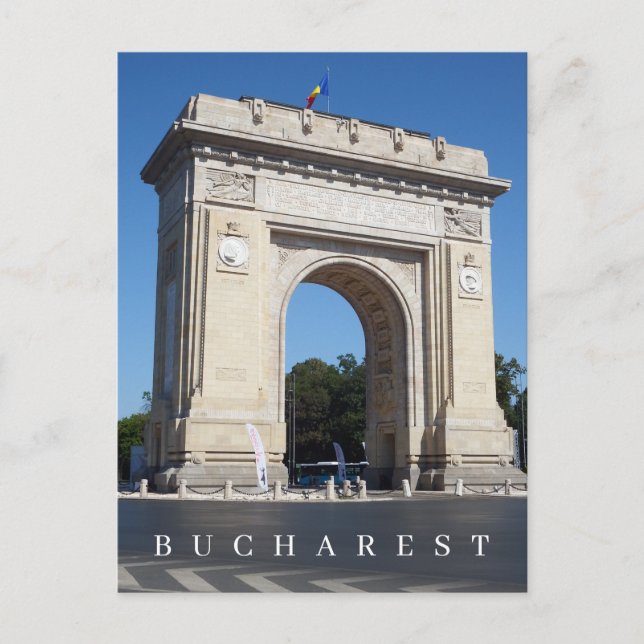 Postal de la vista del Arco Triunfo de Bucarest (Anverso)