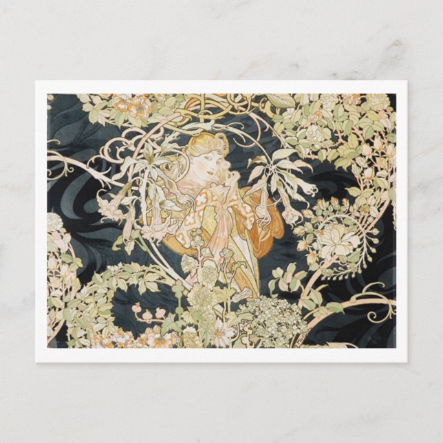 Postal de "Lady With a Daisy" de Alphonse Mucha (Anverso)