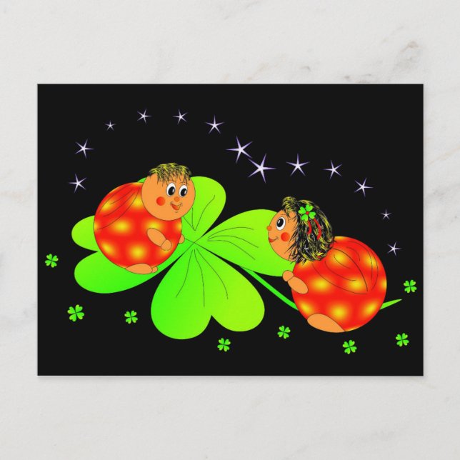 postal de ladybugs y clovers (Anverso)