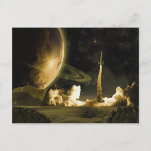 Postal de lanzamiento de cohete vintage