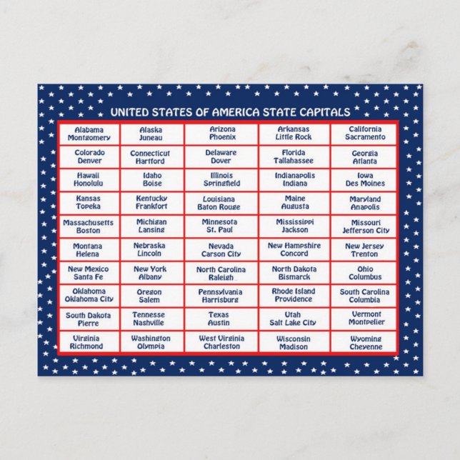 Postal de las capitales de los Estados Unidos (Anverso)