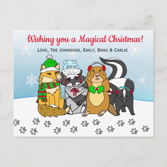 Postal de las criaturas de Woodland Navidades (Anverso)