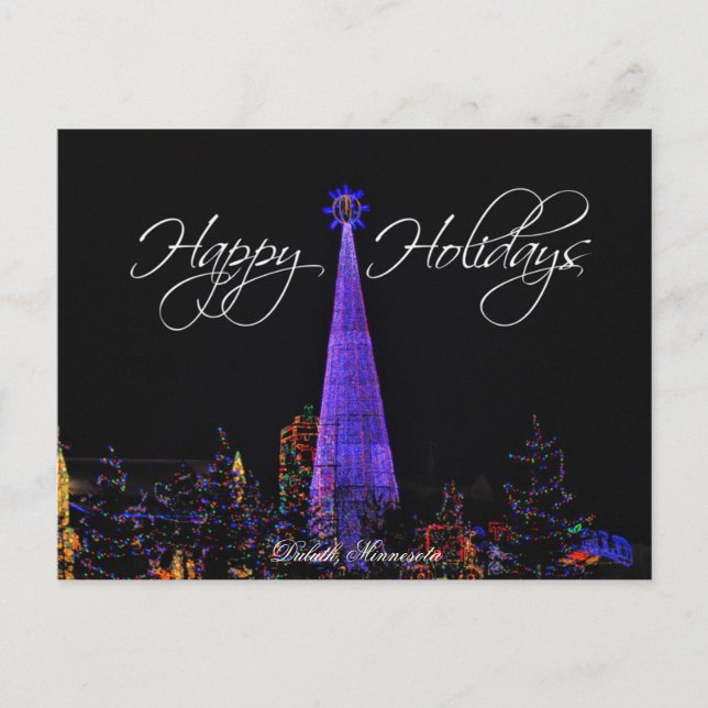 Postal de las luces de navidad de Duluth Minnesota (Anverso)