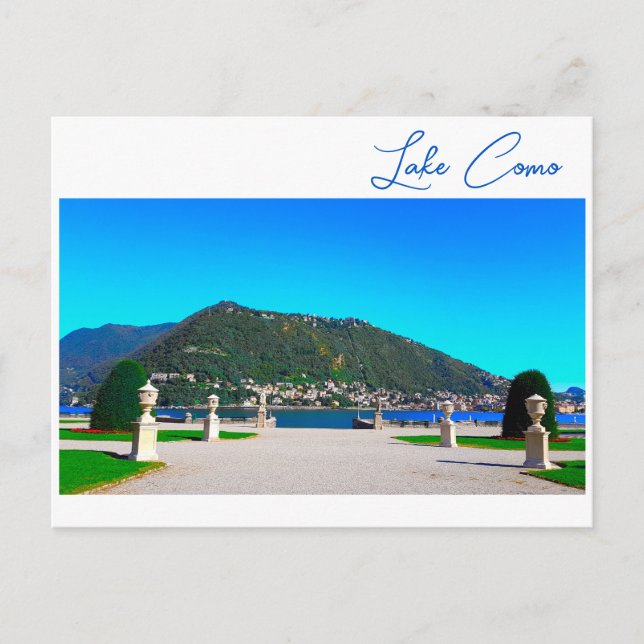 Postal de las montañas paisajísticas del Lago Como (Anverso)