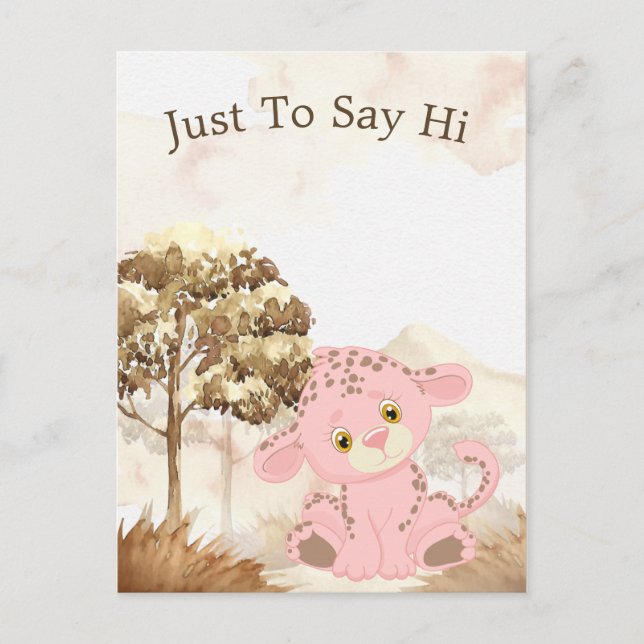 Postal de leopardo rosa Personalizado infantil (Anverso)