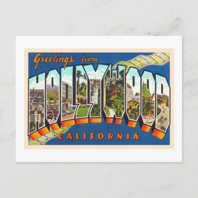 Postal de letras grandes de Hollywood California V (Anverso)