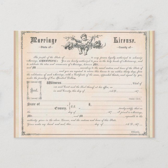 Postal de licencia de matrimonio de vintage (Anverso)
