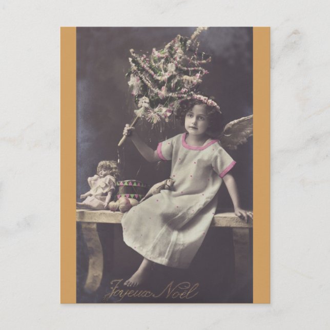 Postal de Little Girl with Christmas Tree vintcard (Anverso)