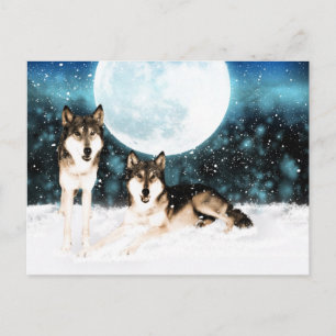 postal de lobo de arte de fantasía de invierno de 