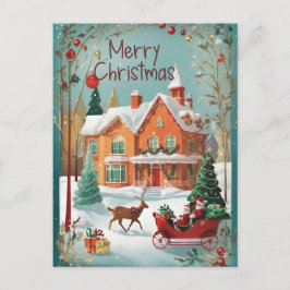 Postal de los Navidades de Santa Sleigh verde rojo