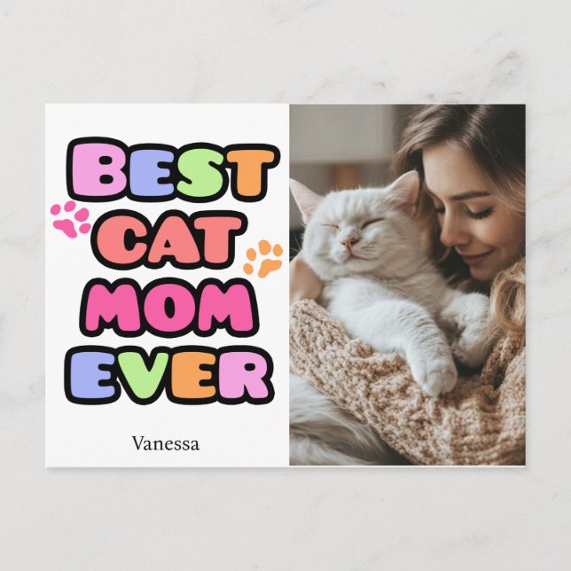 Postal de mamá de gato con foto de Personalizado y (Anverso)