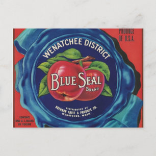 postal de manzanas de sello azul
