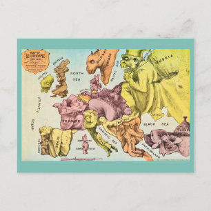 Postal de Mapa Antiguo de Europa Divertido