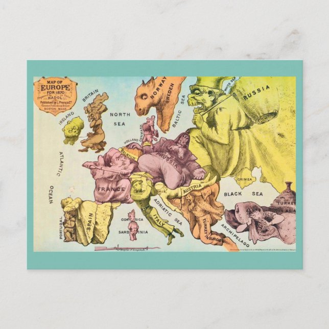Postal de Mapa Antiguo de Europa Divertido (Anverso)
