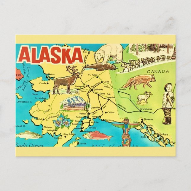 Postal de mapa de Alaska vintage (Anverso)