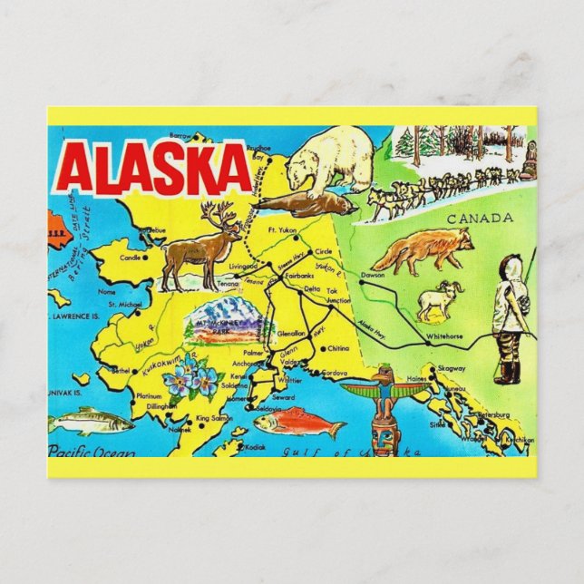 Postal de mapa de Alaska vintage (Anverso)