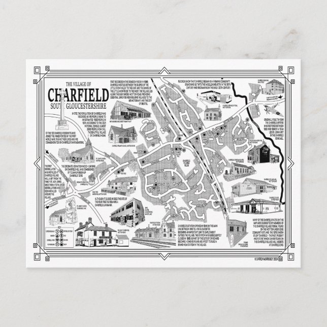 Postal de mapa de aldea de Charfield (Anverso)