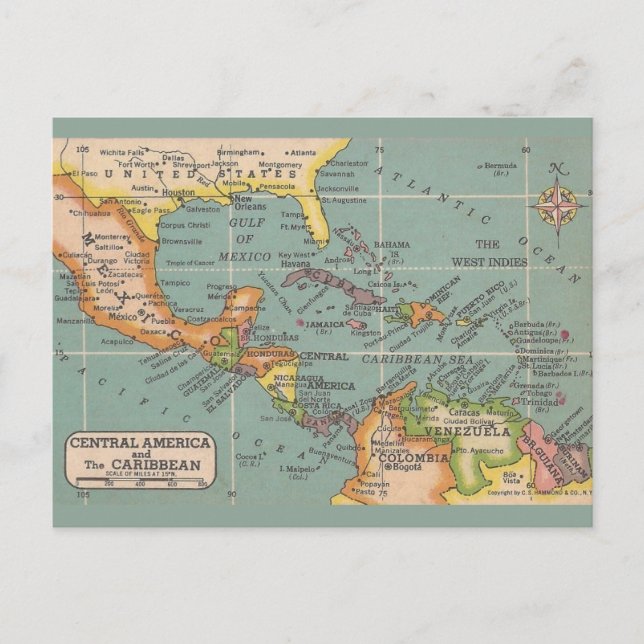 Postal de mapa de Centroamérica y el Caribe (Anverso)