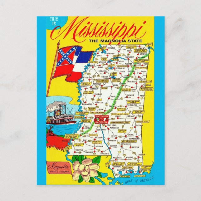Postal de mapa de cosecha estatal de Mississippi (Anverso)