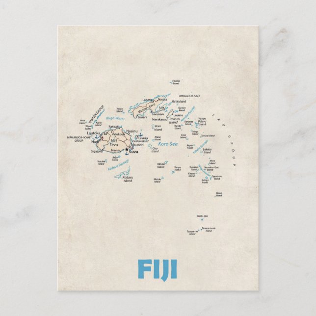 Postal de mapa de Fiyi (Anverso)