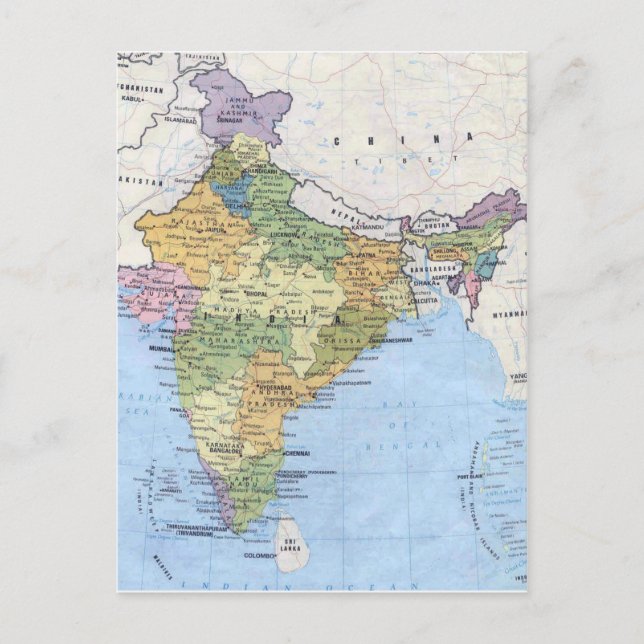 Postal de mapa de India (Anverso)