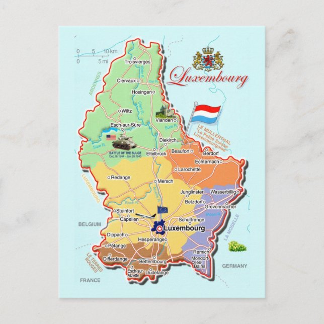 Postal de Mapa de Luxemburgo Alemania (Anverso)