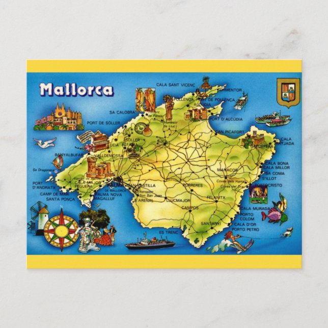 Postal de mapa de Mallorca España (Anverso)