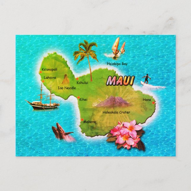 Postal de Mapa de Maui (Anverso)