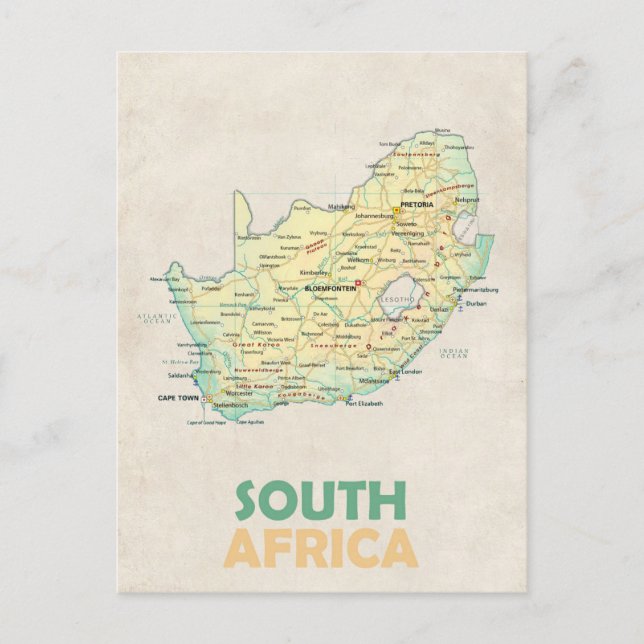 Postal de mapa de Sudáfrica (Anverso)