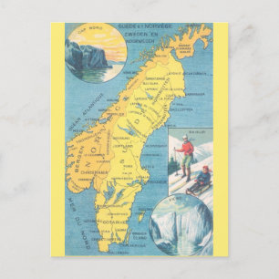 Postal de mapa de Suecia vintage