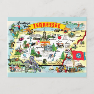 Postal de mapa de Tennessee de época