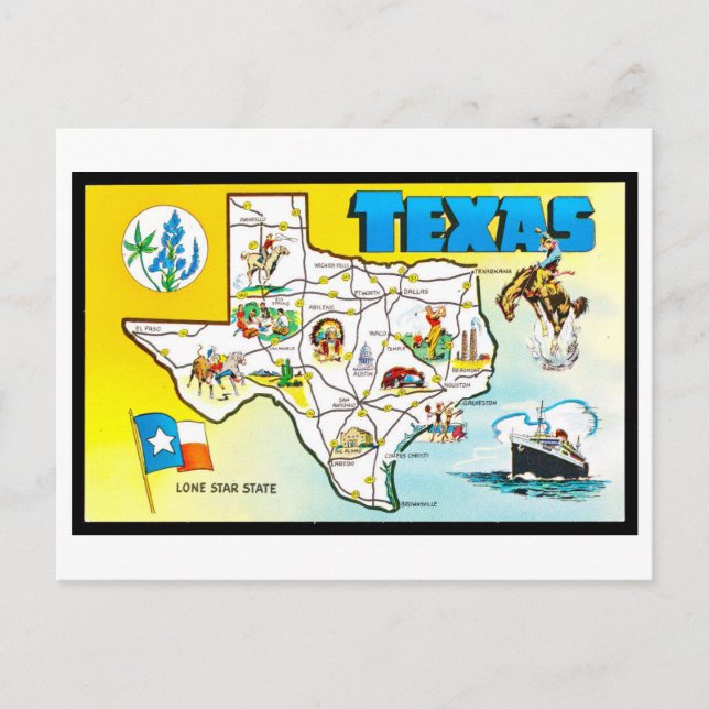 Postal de mapa de Texas vintage (Anverso)