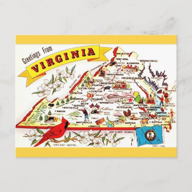 Postal de mapa de Virginia (Anverso)