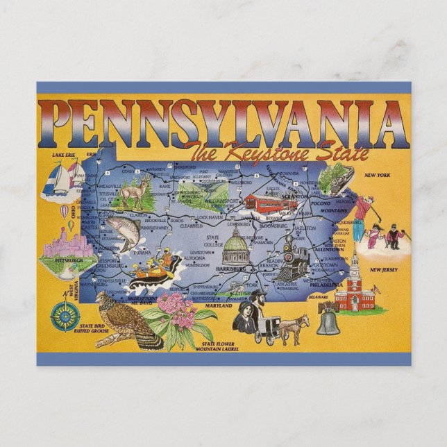 Postal de Mapa del Estado de Pensilvania (Anverso)