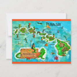 Postal de mapa divertido de las Islas Hawaianas