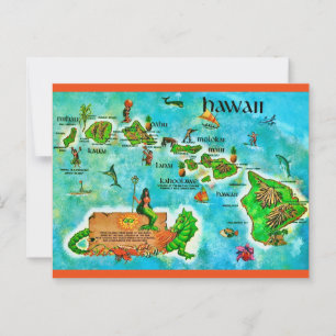 Postal de mapa divertido de las Islas Hawaianas