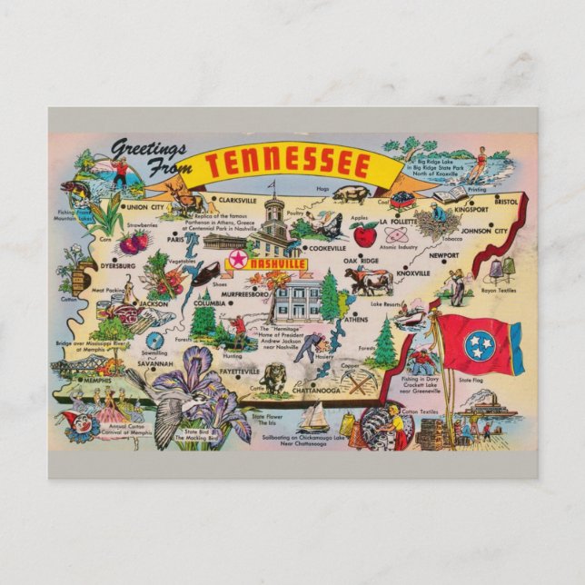 Postal de mapa estatal de Tennessee (Anverso)