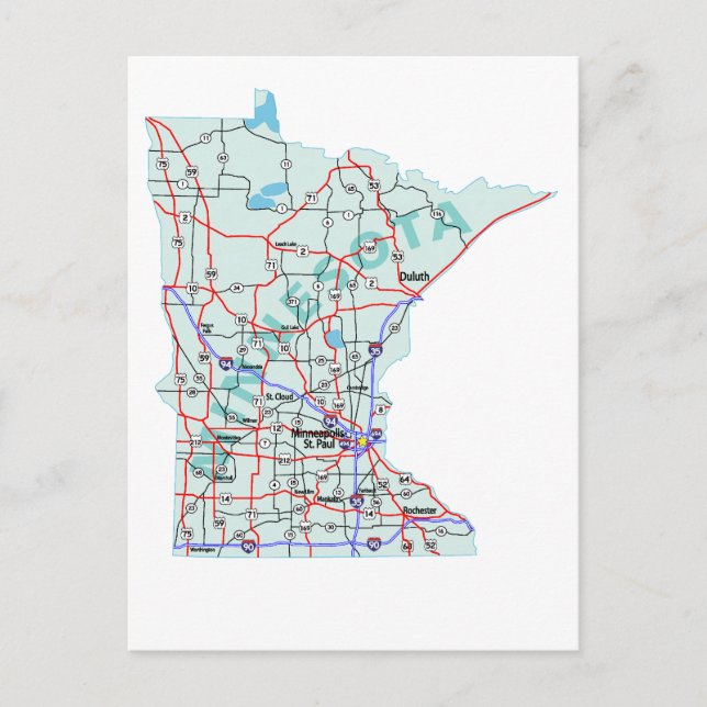 Postal de mapa interestatal de Minnesota (Anverso)