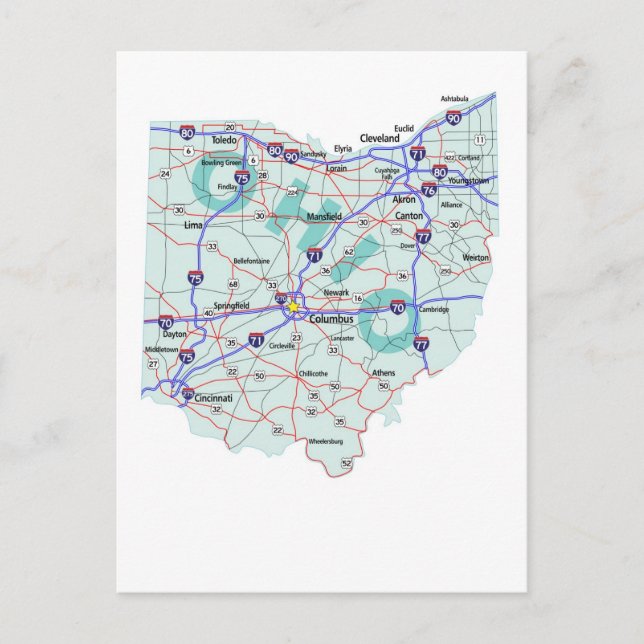 Postal de mapa interestatal de Ohio (Anverso)