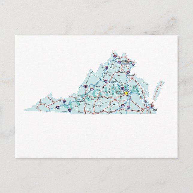 Postal de mapa interestatal de Virginia (Anverso)